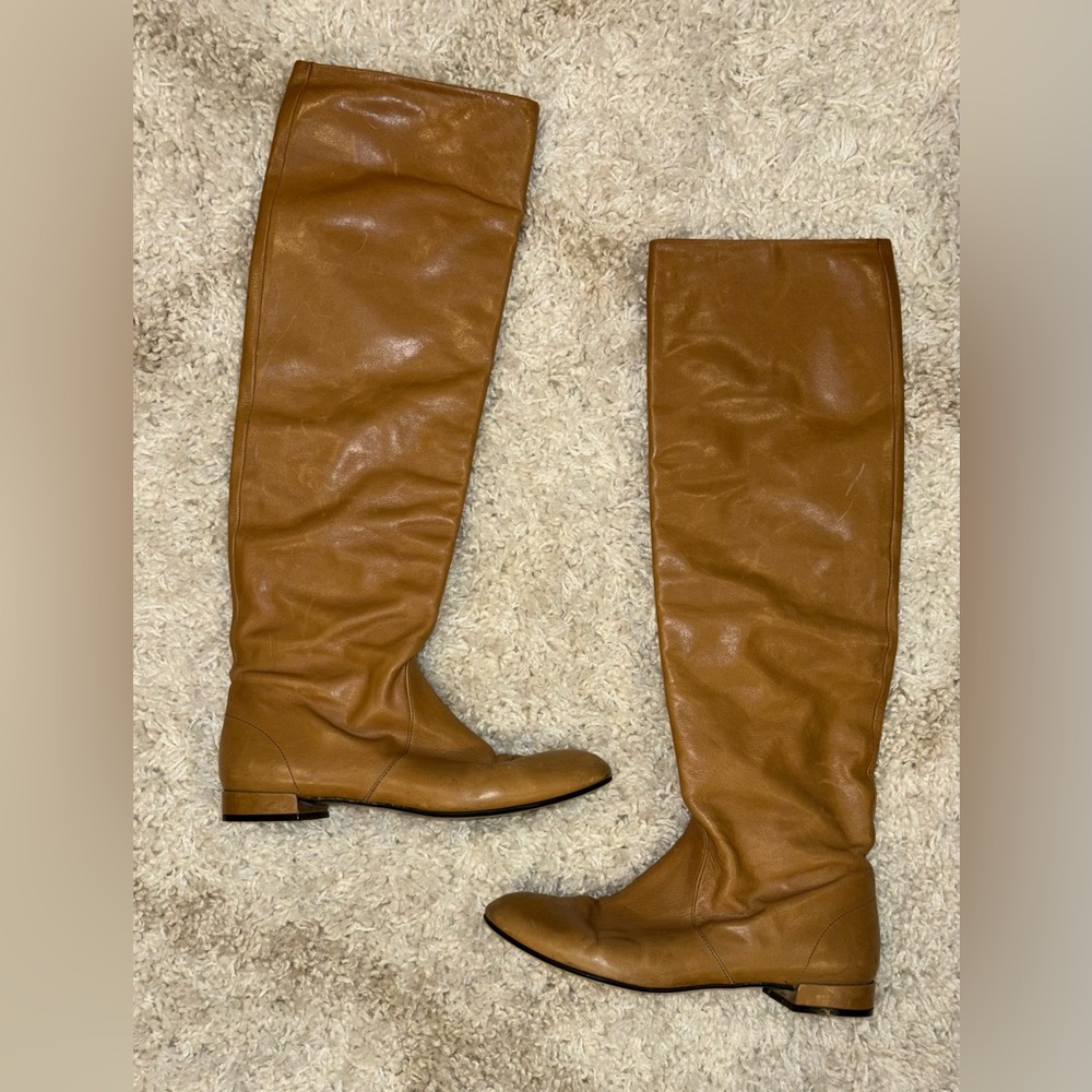 Prada Napa Butter Leather Tan Riding Boots